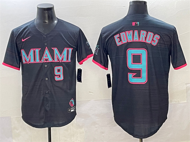 Men's Miami Marlins #9 Xavier Edwards Black 2025 City Connect Limited Stitched Baseball Jersey